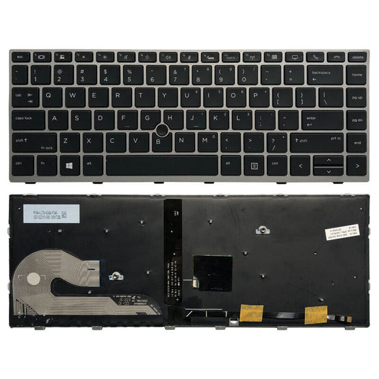 HP ElitBook 840 G5 850 G5 745 G5 840 G6 745 G6 with Mouse Pointer US Backlit Silver Frame Laptop Keyboard