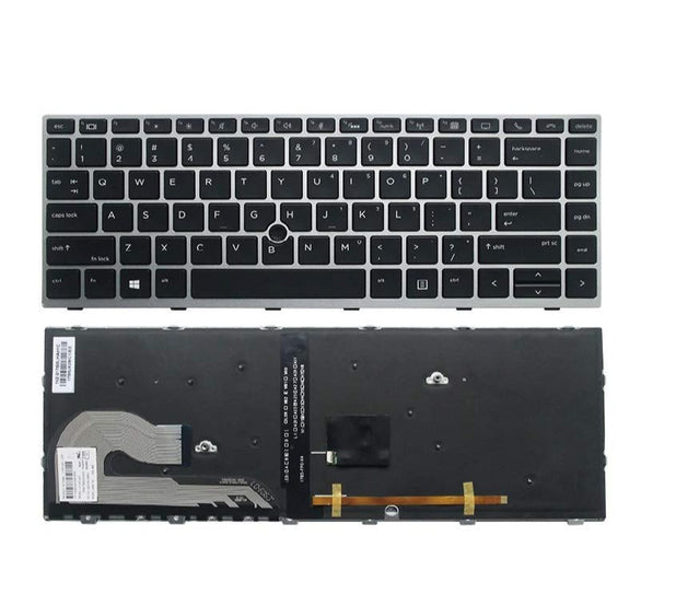 HP ElitBook 840 G5 850 G5 745 G5 840 G6 745 G6 with Mouse Pointer US Backlit Silver Frame Laptop Keyboard