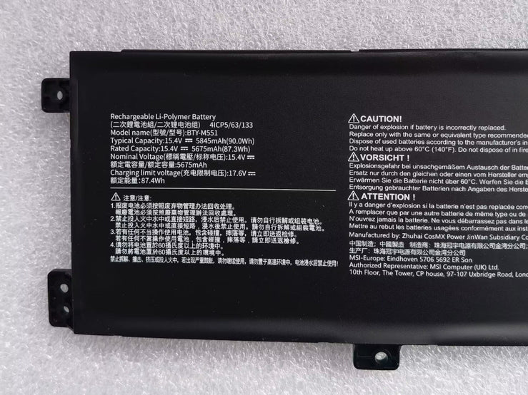 New BTY-M551 MSI Vector 16 HX A13VHG A13VIG A14VFG A14VGG Laptop Battery