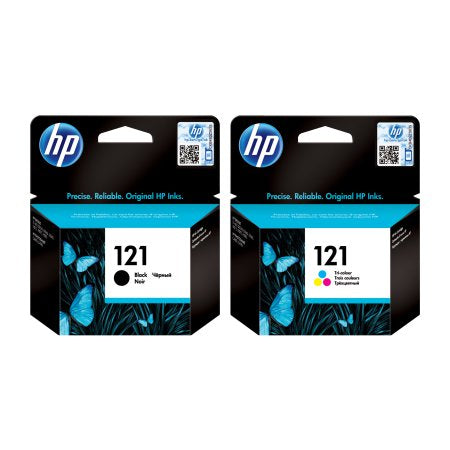 HP 121 Original Ink Advantage Cartridge set Black and Tri-colour CC643HE CC640hE Deskjet D2563, D2663, HP ENVY 110 e-All-in-One Printer