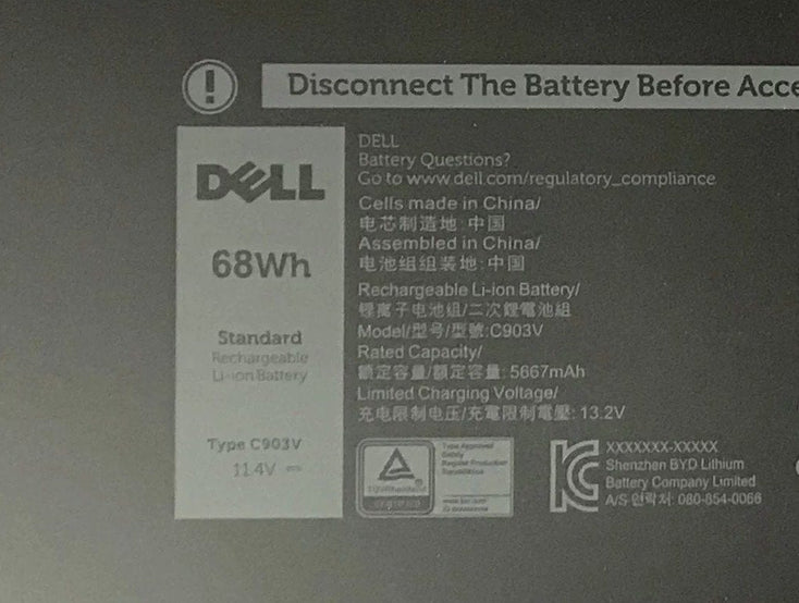 68Wh Original C903V Battery for Dell 17C06, 3ICP4/60/81-2, Precision 7550 CR72X 17C06 447VR PKWVN