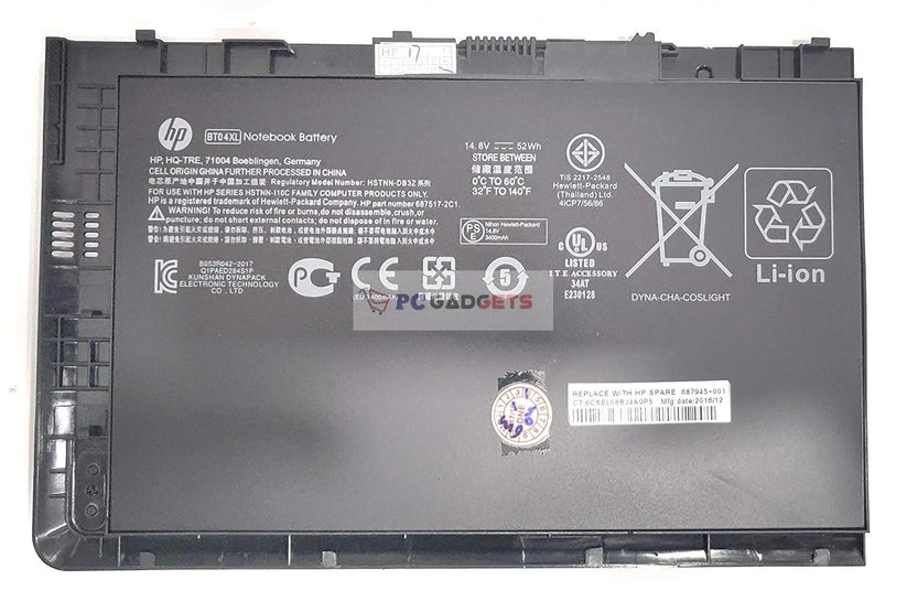 Original BT04XL HP EliteBook Folio 9470 9470m 9480, HSTNN-IB3Z HSTNN-l10C BA06 14.8V 52Wh 4Cells Long Life Notebook Battery