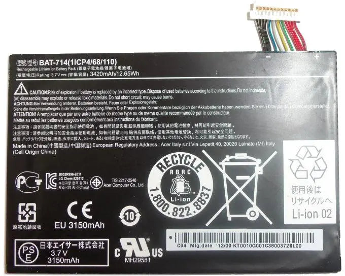 BAT-714 New Original 3420mAh Battery for Acer Iconia A110 Tab 1ICP4/68/110 - PC Gadgets